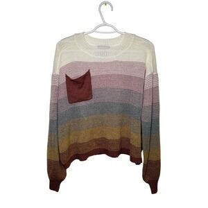Hayden Striped Knit Pullover Sweater Womens Small Boho Chic Everyday Casual